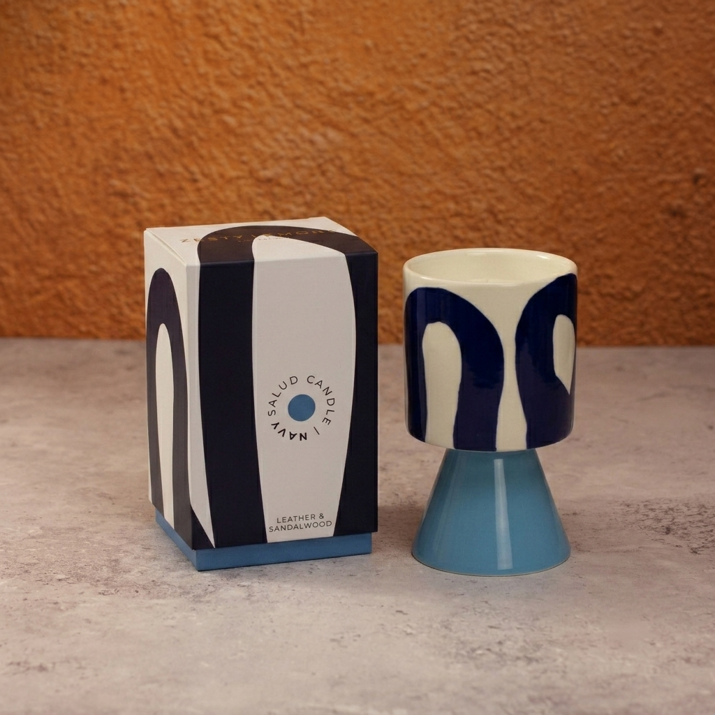 Kiln: Drip Glaze Candle Navy - Leather & Sandalwood