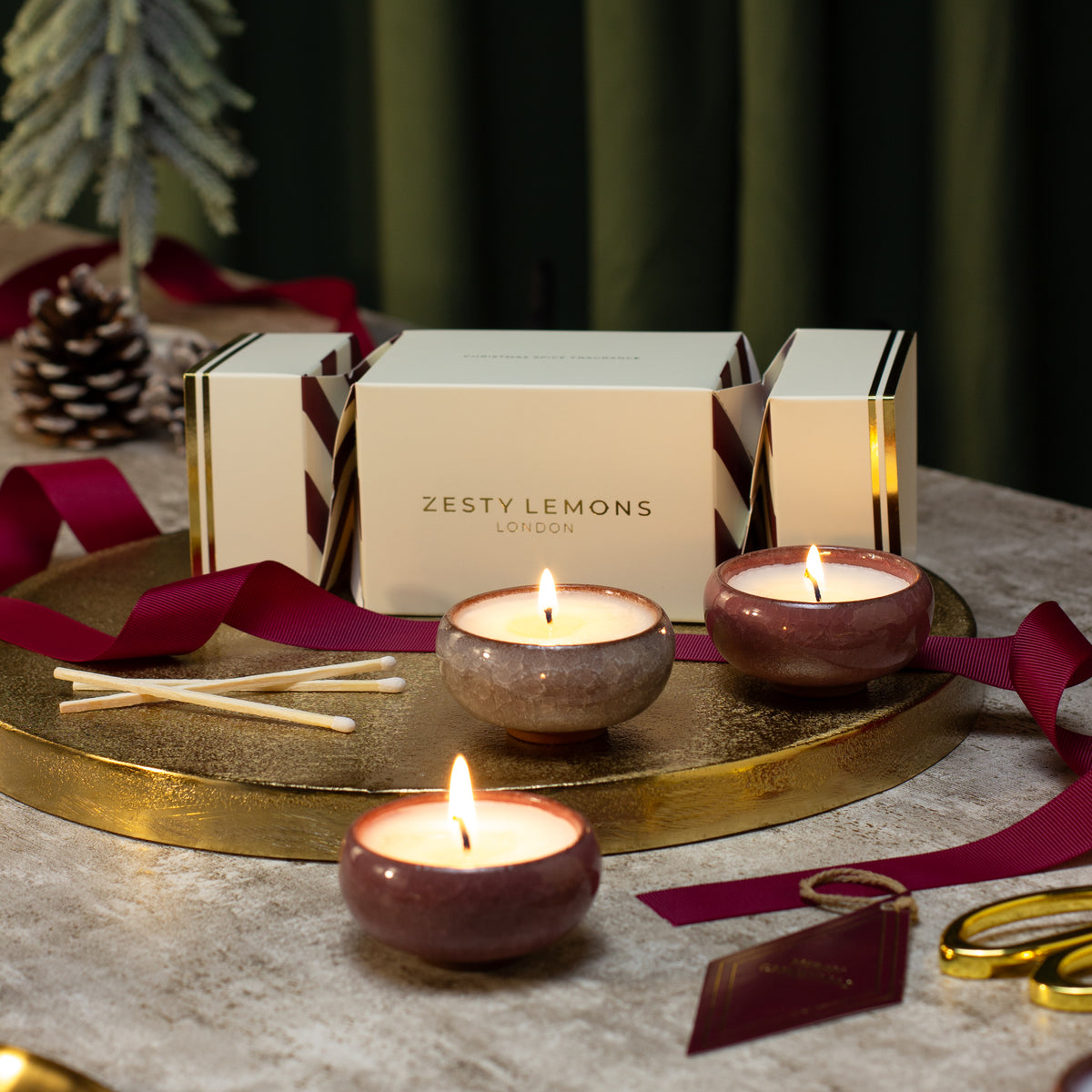 Under the Tree: Burgundy Tea Light Cracker (Box of 3) - Spiced Clementine